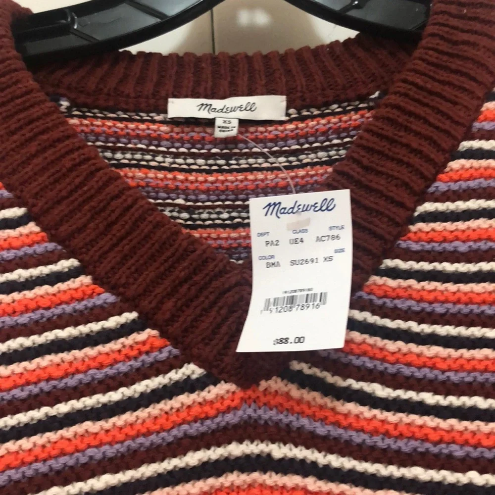 NWT $88 Madewell Arden Striped V-Neck CROPPED Sweater in sizes XS or XXS!